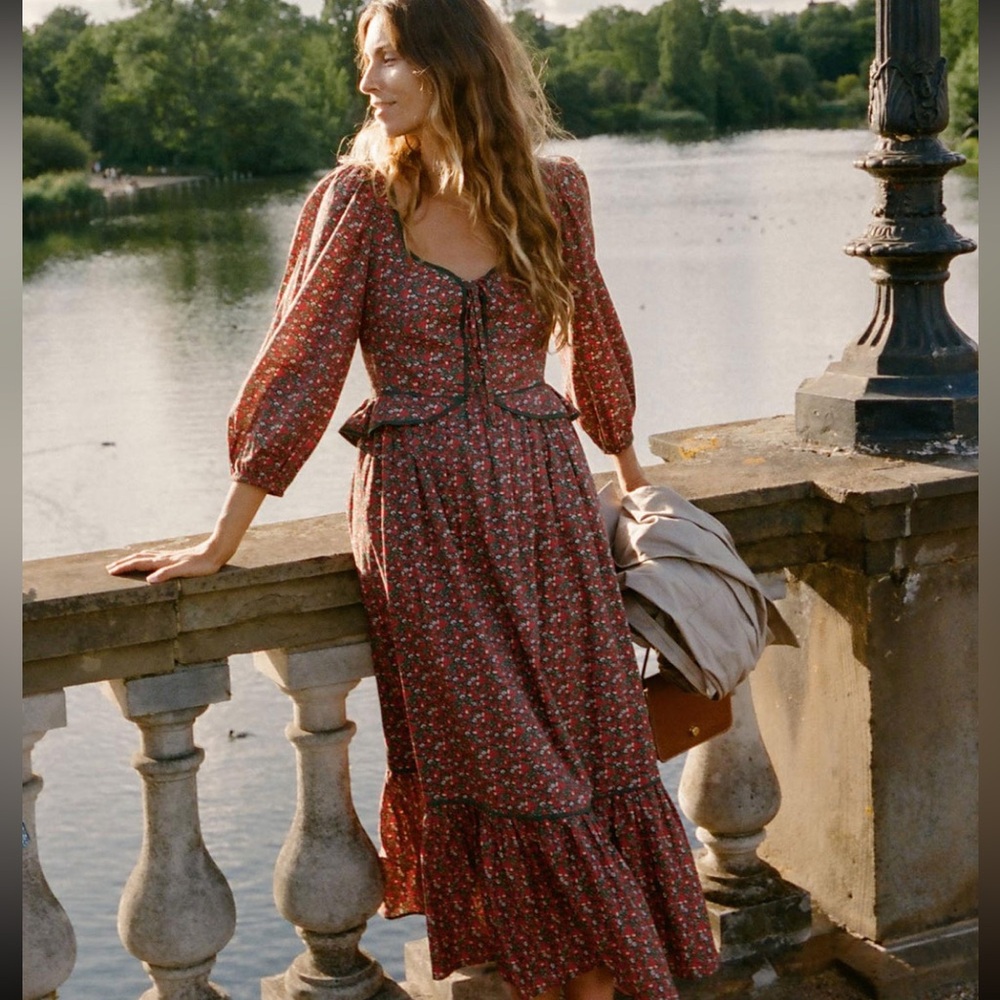 Christy Dawn Burgundy Floral Long Sleeve Dress